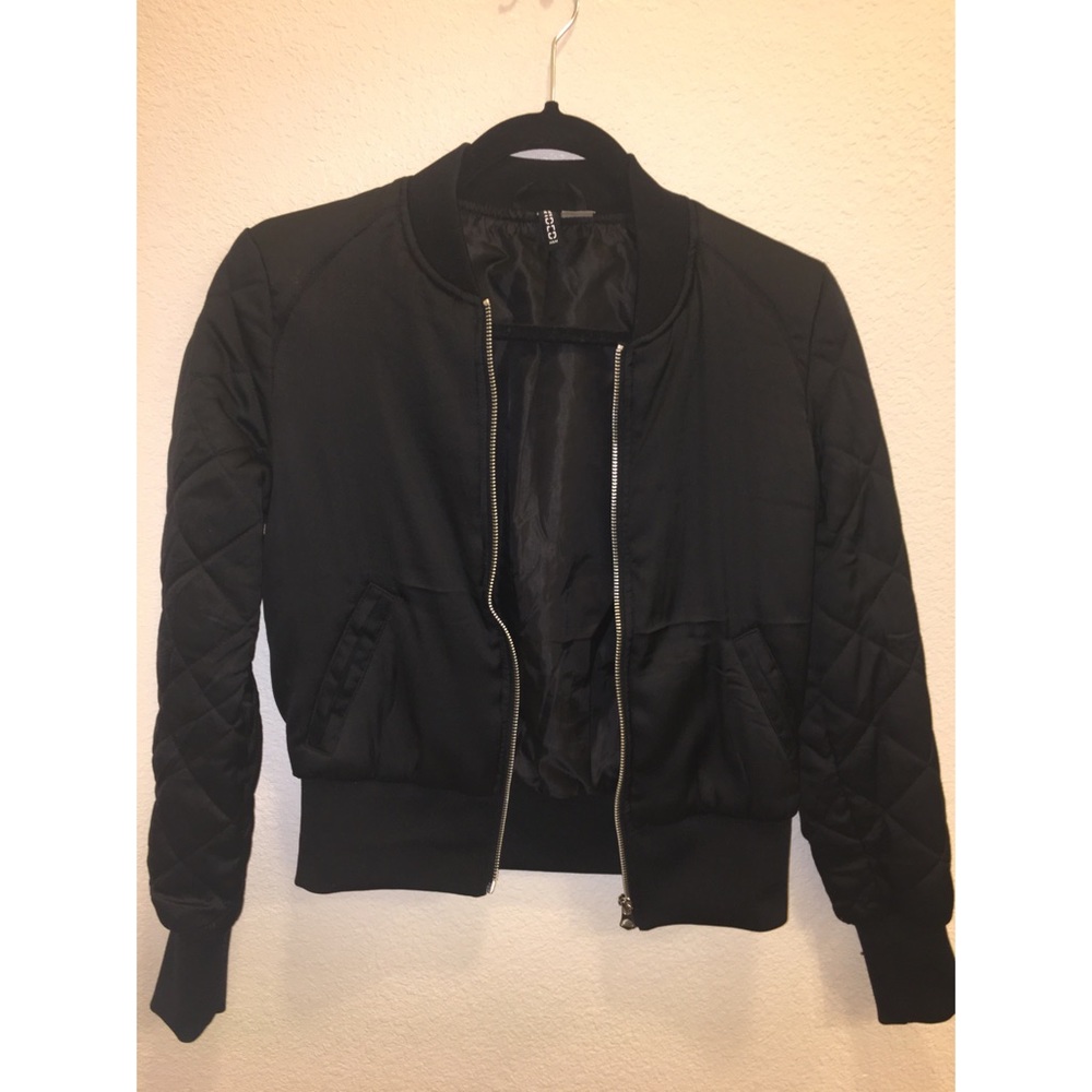 Black Quilted sleeves Bomber Jacket